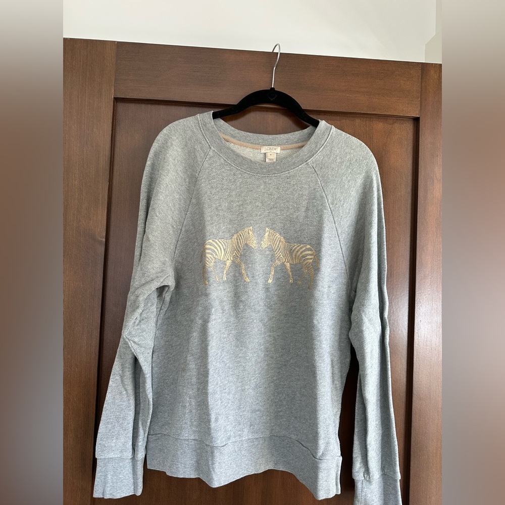 J.Crew grey sweater with gold Zebra detail